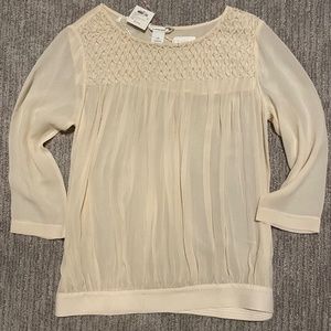 NWT Club Monaco Lavra Sheer 100% Silk with Hand Embroidered Pearls Small